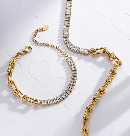 BEATRIX *CHUNKY CHAIN MEETS TENNIS SPARKLE BRACELET*